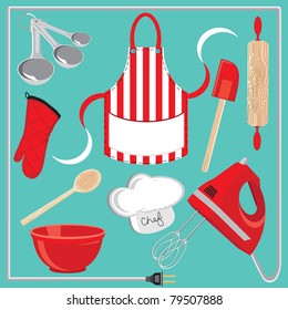 Baking icons and elements.  Great for a baking party invitation