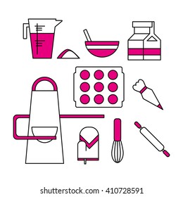 Baking icons and elements. Kitchen utensils. 