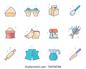 Baking icons in flat color style.