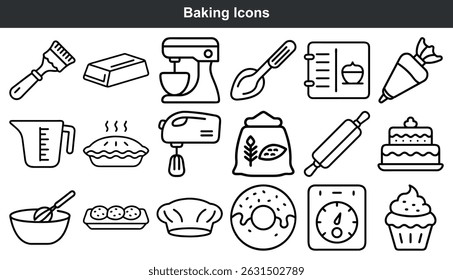 Baking icons set kitchen utensils pastry tools
