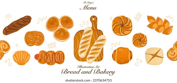 Baking illustration set. Baking, bakery, cooking, sweet products, dessert, pastries concept. Vector illustrations isolated on white background for posters, banners, cards, and advertisements.