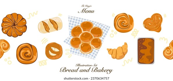 Baking illustration set. Baking, bakery, cooking, sweet products, dessert, pastries concept. Vector illustrations isolated on white background for posters, banners, cards, and advertisements.