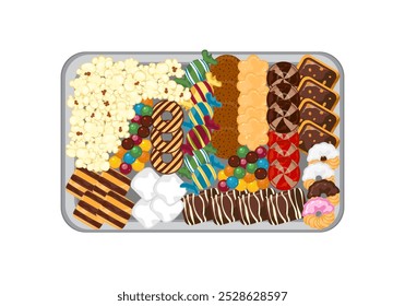 Conjunto de ilustración para hornear. Horneado, panadería, cocina, productos dulces, postre, concepto de pasteles. Las Ilustraciones vectoriales están aisladas sobre un fondo blanco para carteles, Anuncios, tarjetas y anuncios.