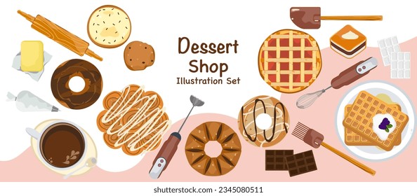 Baking illustration set. Elements. Baking, bakery, cooking, sweet products, dessert, pastries concept. Vector illustrations isolated on white background for posters, banners, cards, and advertisements