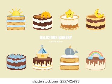 Baking illustration set. Elements. Baking, bakery, cooking, sweet products, dessert, pastries concept. Vector illustrations isolated on white background for posters, banners, cards, and advertisements