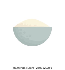 Baking ingredient. Cartoon kitchen tools and food for pastry and sweet bakery, full bowl of flour. Vector isolated. Utensils and products for baking pastry on white background