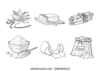 Baking Ingredients Engraved Illustrations