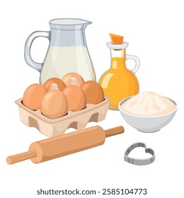 Baking Ingredients. Homemade bakery. Cartoon vector illustration