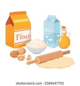 Baking Ingredients. Homemade cookies. Cartoon vector illustration.