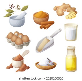 Baking ingredients icons set isolated on white background, cooking food vector illustration