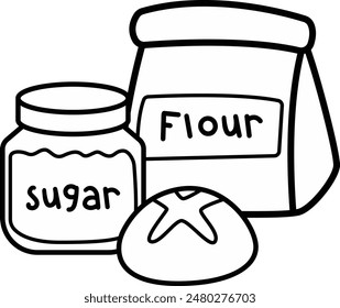 Baking Ingredients Illustration in Black and white Coloring