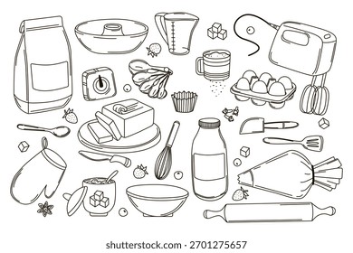 Baking Ingredients Outline Vector Illustration