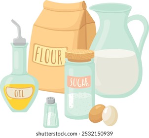 Ingredientes para hornear. Ilustración de la receta. Cocinar icono de dibujos animados