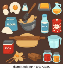 Baking Ingredients And Tools For Bread And Pastry Cakes Vector Flat Icons