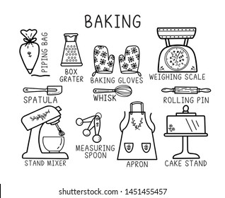 Baking items set. Design could be used as stickers, t-shirt printing, icon, decal, template etc