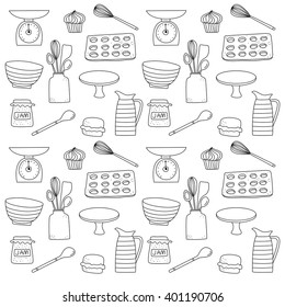 Baking and Kitchen Equipment doodle icon background illustration