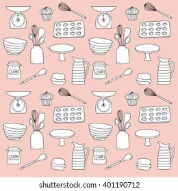 Baking and Kitchen Equipment doodle icon background illustration