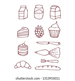 Baking kitchen icons doodle vector set