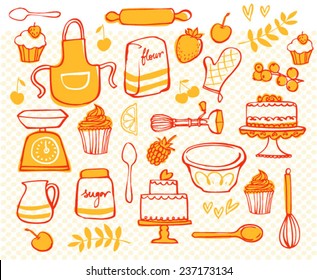 Baking kitchen icons doodle vector set