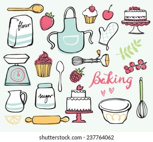 Baking Kitchen Icons Doodle Vector Set