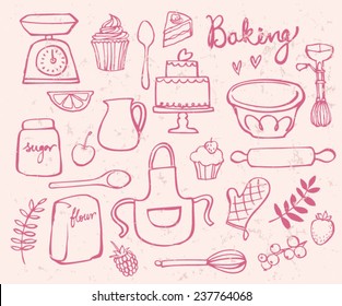 Baking kitchen icons doodle vector set