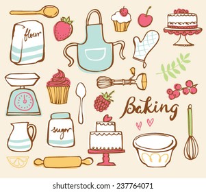 Baking Kitchen Icons Doodle Vector Set