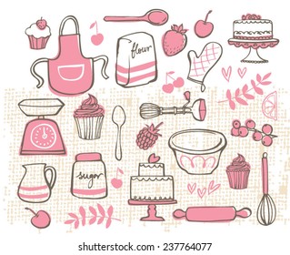 Baking Kitchen Icons Doodle Vector Set