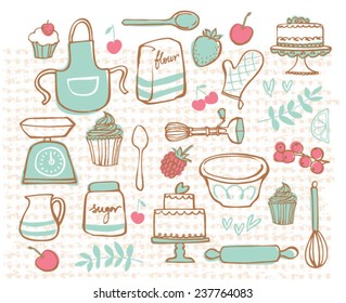 Baking kitchen icons doodle vector set