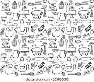 Baking Kitchen Icons Seamless Background
