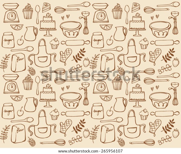 Baking Kitchen Icons Seamless Background Stock Vector (Royalty Free ...