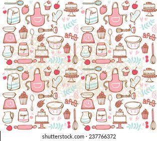 Baking kitchen icons seamless grunge background