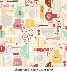 Baking kitchen icons seamless grunge background