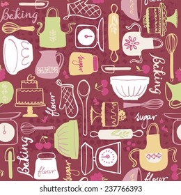 Baking kitchen icons seamless grunge background