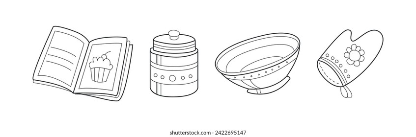 Backküchenobjekt und Item-Doodle-Line-Vektorset