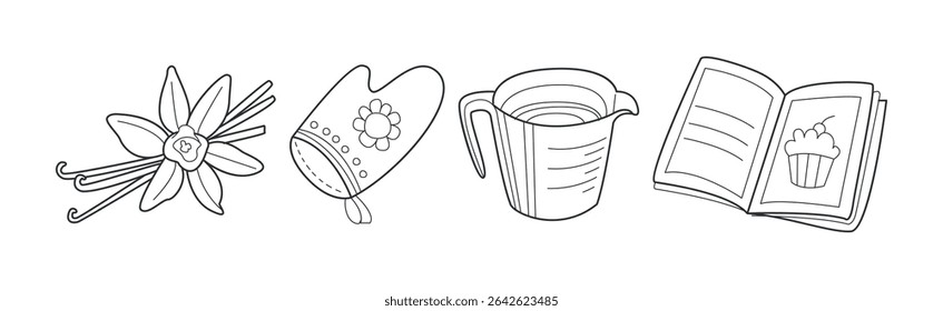 Baking Kitchen Object and Item Doodle Line Vector Set