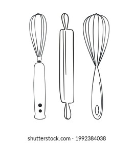 Baking kitchen tools in doodle style. Vector illustration.