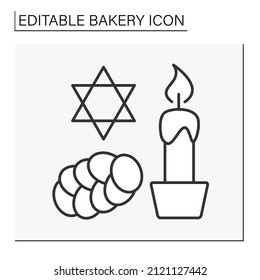  Baking line icon. Challah ritual dessert. Bread raisins, honey or seeds.Bakery concept. Isolated vector illustration.Editable stroke