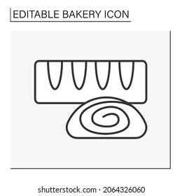  Baking line icon. Strudel dessert. Layered pastry with sweet filling.Bakery concept. Isolated vector illustration.Editable stroke