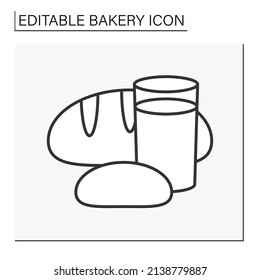  Baking Line Icon. Tasty Freshly Baked Cuban Bread With Hot Milk.Bakery Concept. Isolated Vector Illustration.Editable Stroke