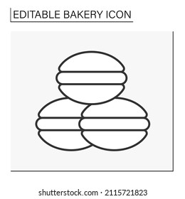  Baking line icon. Whoopie pie. Cake with creamy filling. Tasty sweet dessert. Bakery concept. Isolated vector illustration.Editable stroke