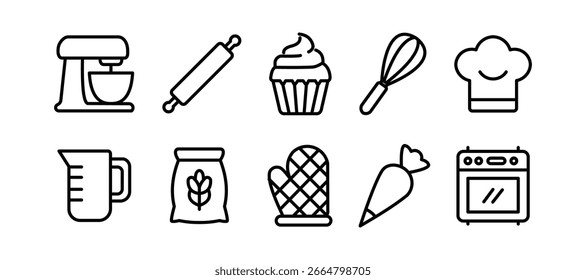baking line icons bundle collection