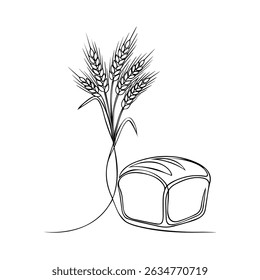 Baking loaf concept for bakery shop with plant wheat in simple linear style. Outline editable stroke. vector illustration.