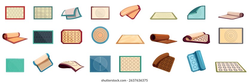 Baking mat icons set. Collection of flexible silicone baking mats, ideal for baking cookies, macarons, and other pastries