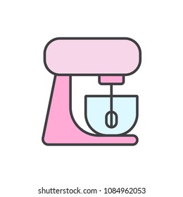 Baking mixer flat line colored icon.