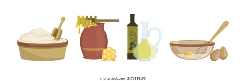 Baking Object with Cooking Utensil and Ingredient Vector Set