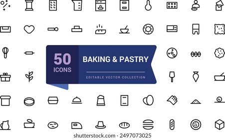Baking and pastry editable stroke outline minimal icons set. Outline icon collection. Editable stroke. Vector illustration.