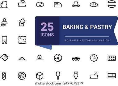 Baking and pastry editable stroke outline minimal icons set. Outline icon collection. Editable stroke. Vector illustration.
