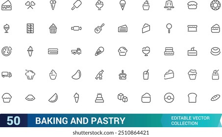 Baking and pastry editable stroke outline icons set. Isolated line vector illustration. Pixel perfect. Editable stroke icons.