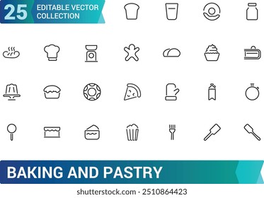 Baking and pastry editable stroke outline icons set. Isolated line vector illustration. Pixel perfect. Editable stroke icons.