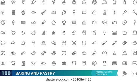 Baking and pastry editable stroke outline icons set. Isolated line vector illustration. Pixel perfect. Editable stroke icons.